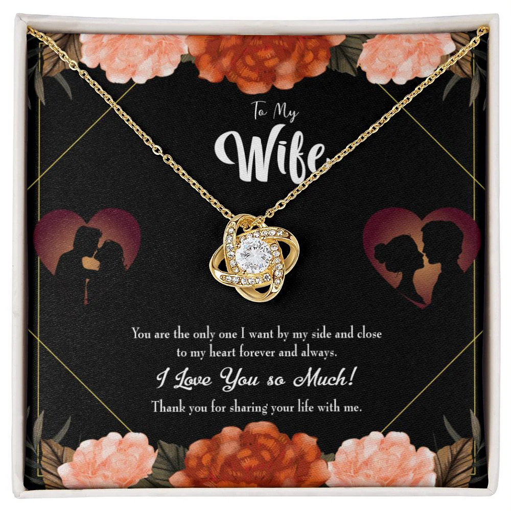Wife By My Side Infinity Knot Cz Necklace Gold Tone Standard Box